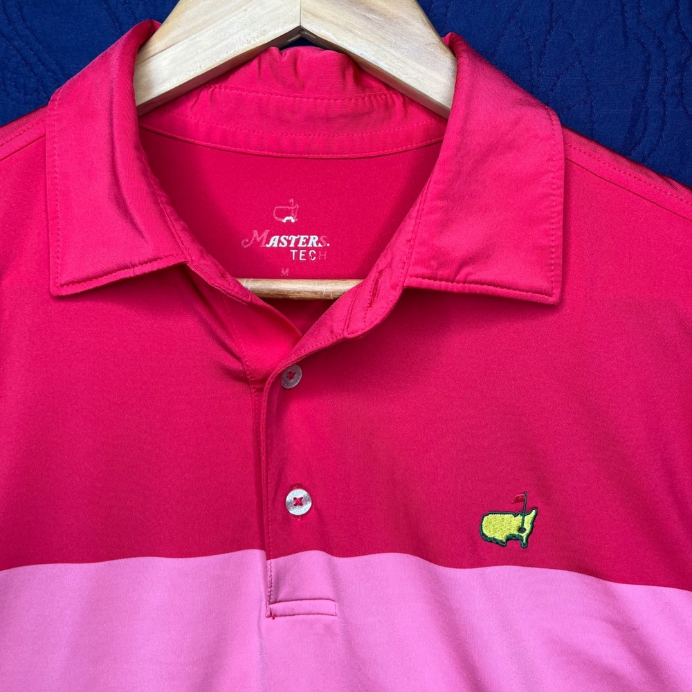 Masters Tech‎ Golf Polo Shirt Pink Stripe Augusta National Mens Size M